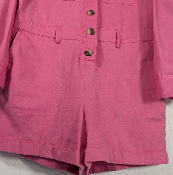 Express X Rocky Barnes Pink Safari Button Up Girlhoodcore Romper Jumpsuit XS - Picture 11 of 13